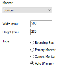 Custom monitor dimensions with Type set to Auto (Primary)
