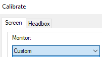 Calibrate dialog, Screen tab, Monitor set to Custom